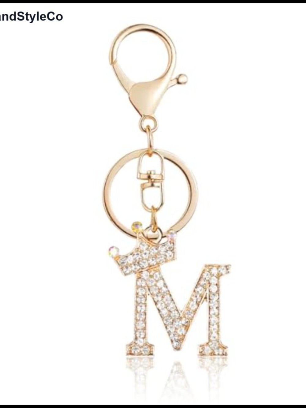 Gold Plated Crystal Rhinestone Crown Initial Letter Keychain